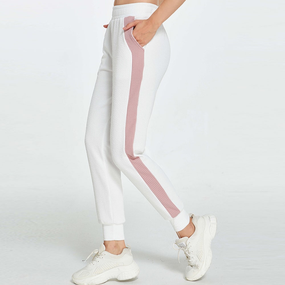 S-XL Women Casual Color Blocking Striped Pocket Sport Jogger Pants