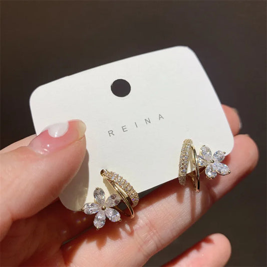 New Arrival Women Fashion Classic Flower Zircon Cute Elegant Female Trendy Jewelry Gift Earring