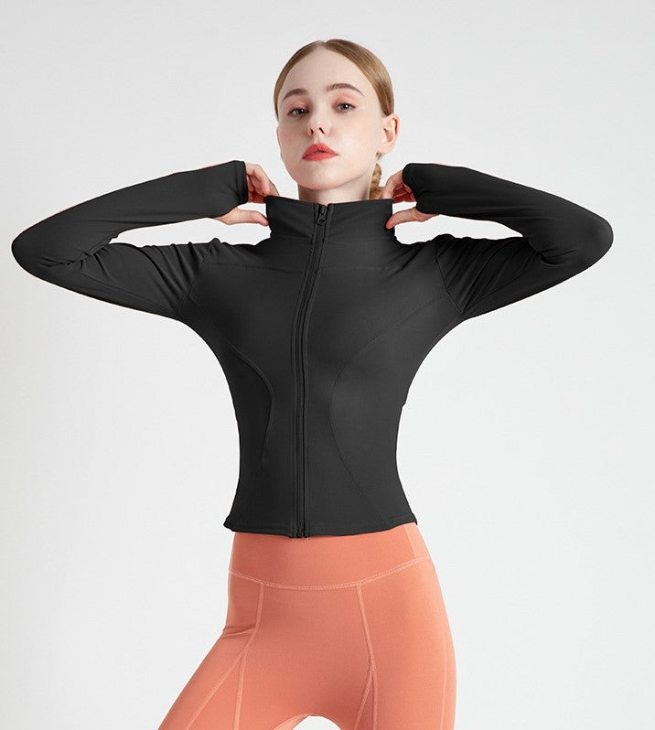 Ropa deportiva para mujer, chaqueta informal de cuello alto para correr, top ajustado de yoga de secado rápido