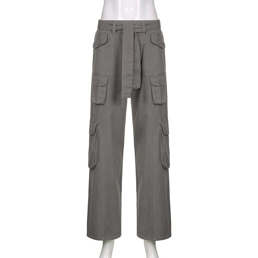 Pantalones cargo holgados de cintura baja para mujer, estilo vintage, con bolsillos