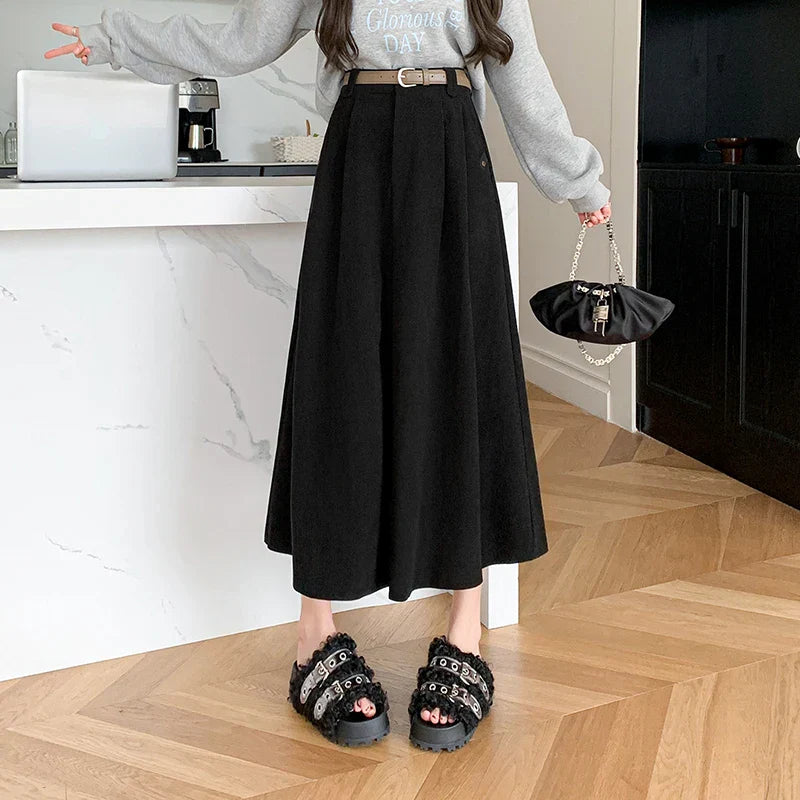 FashionSierra - 2025 New Autumn Winter Corduroy Womens Fashion High Waist Ball Gown Korean Ladies Casual Long Skirt
