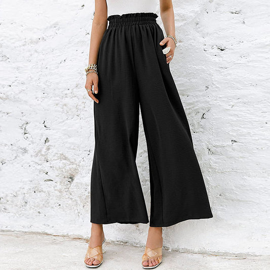Pantalones anchos informales de cintura alta y color liso para mujer de verano
