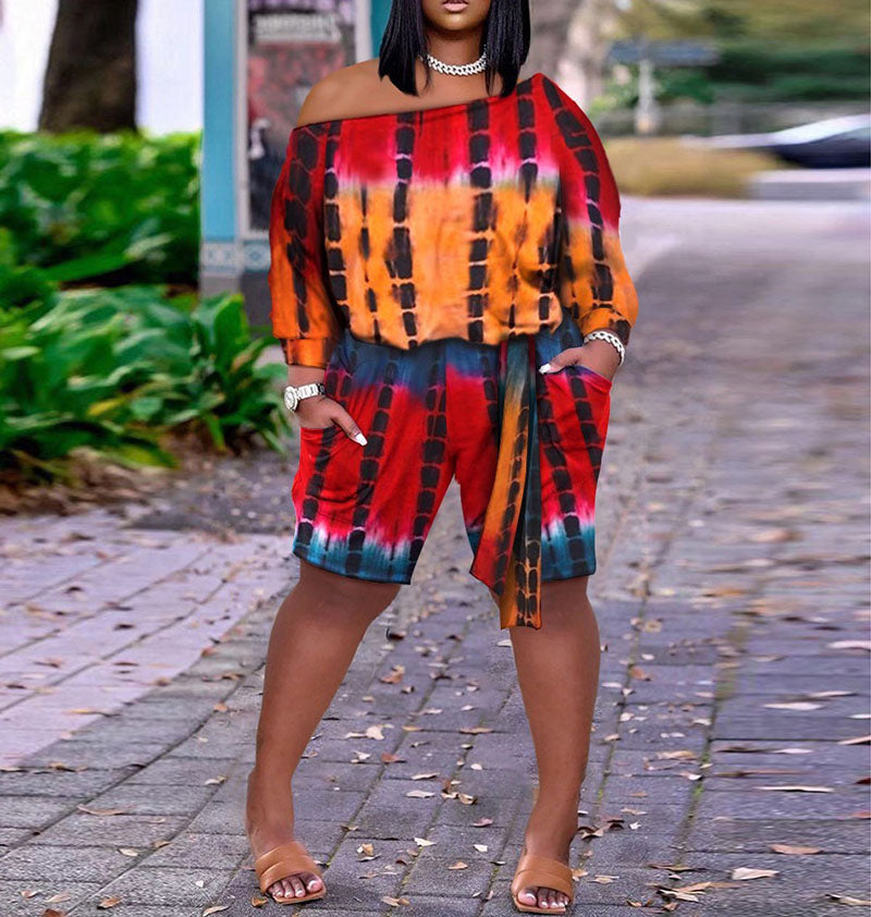 Mono holgado de manga larga con un solo hombro y dos bolsillos para mujer, sencillo e informal, con estampado gráfico