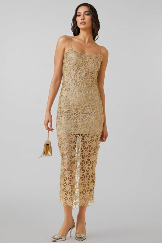 Zephyra Floral Embroidery Midi Dress Set