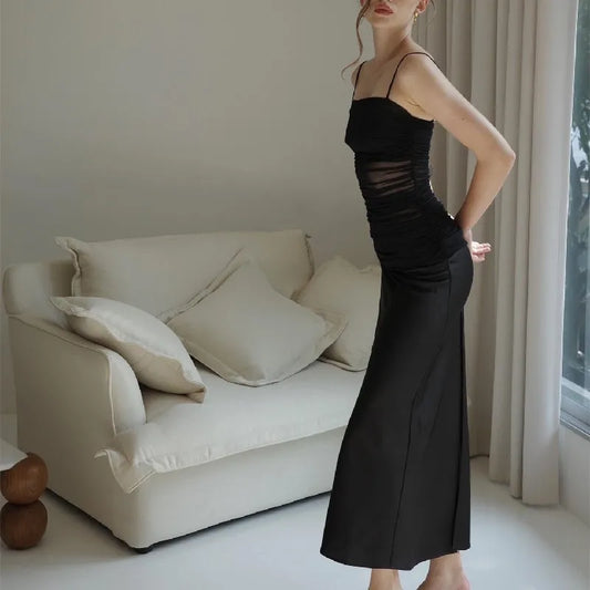 Gauze Slit High Waist Midi Dress