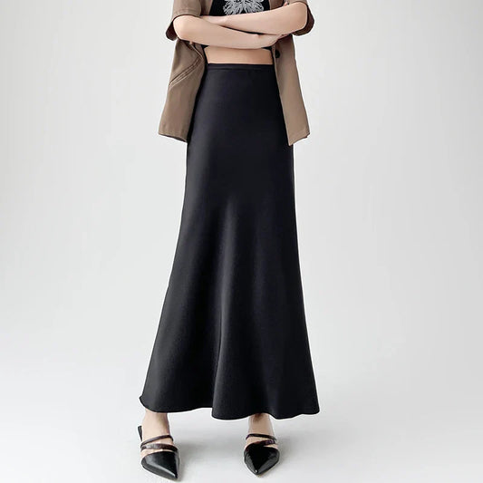 2025 New Spring Summer Acetate Satin Long Womens Elegant High Waist Wrap Hip Mermaid Ladies Fashion Maxi Skirt
