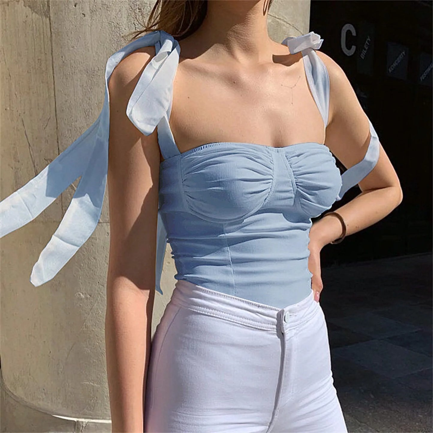 2025 Summer Sweet Sleeveless Tie Shoulder Strap Streetwear Cami Top