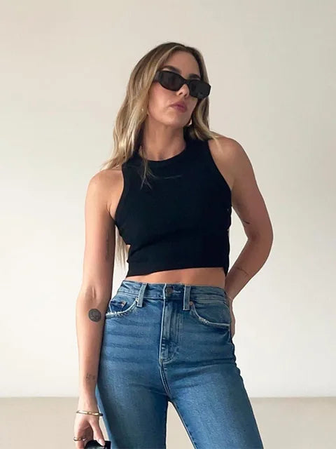 2025 Summer Solid Color Sleeveless T Shirt Women’s Side Hole Knitted Tops Knitted Tops Basic Wear Streetwear