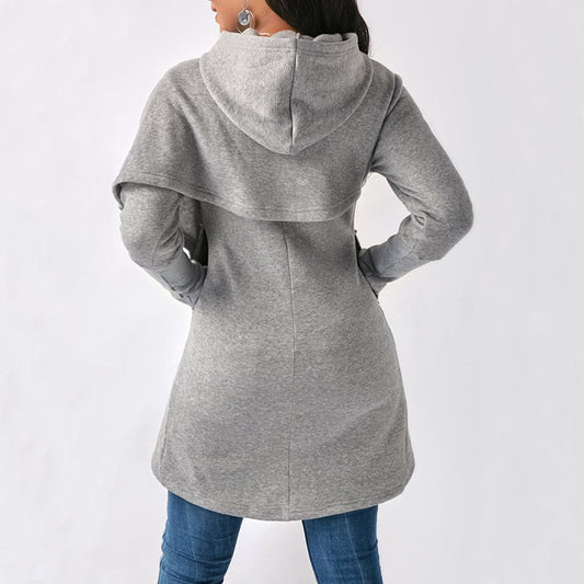 Sudadera con capucha de manga larga con dobladillo irregular y color liso informal para mujer
