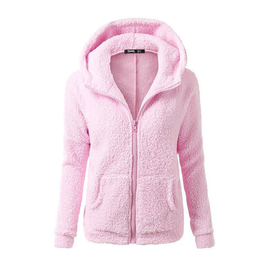 Sudadera con capucha de felpa con bolsillo de color liso para mujer, informal, de invierno