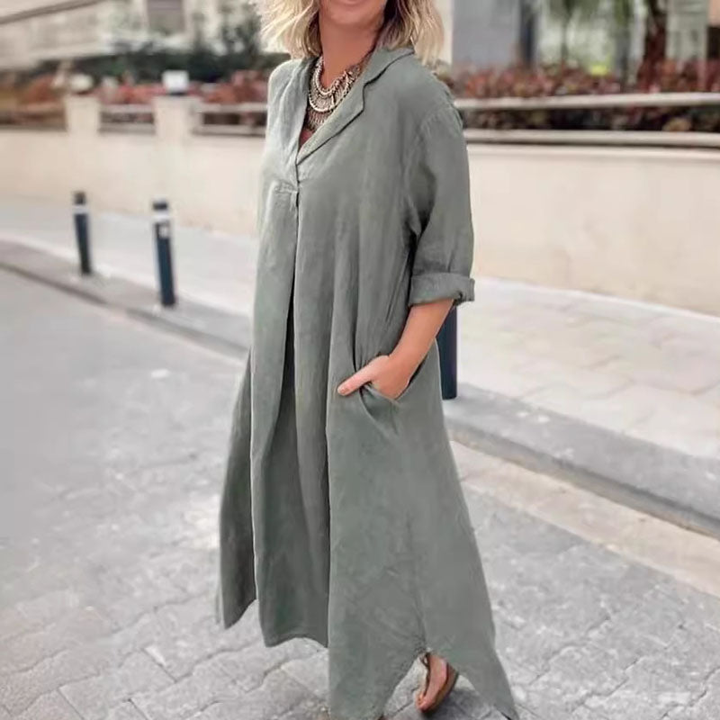 Women Casual Basic Solid Color Long Sleeve Dress Loose Plus Size Dress