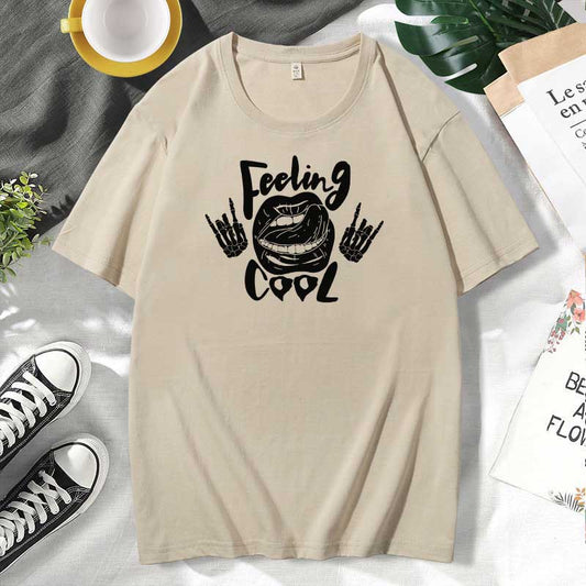 Camiseta informal de algodón con estampado de labios para mujer, talla grande, manga corta