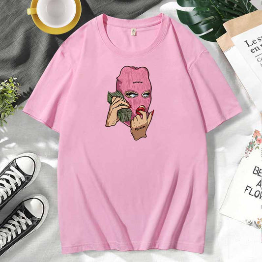 Camiseta de manga corta de algodón con estampado informal para mujer, talla grande