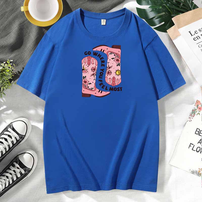 Western Women Casual Print Cotton Plus Size Short Sleeve T-Shirt