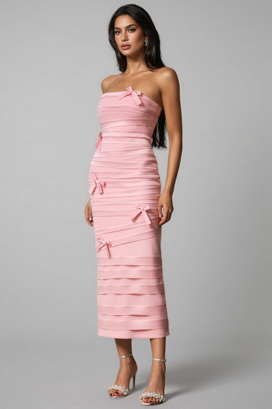 Secyij Sleeveless Bow Wrinkles Midi Dress