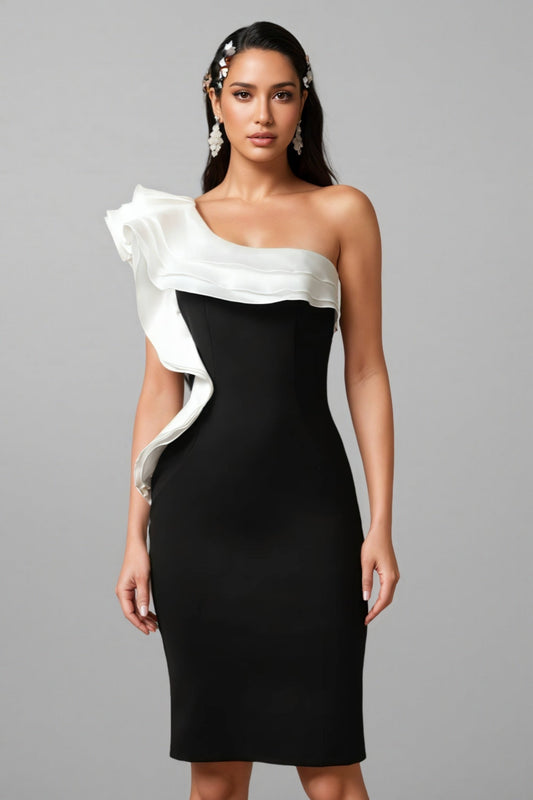 Jodinin One Shoulder Flounce Bandage Mini Dress
