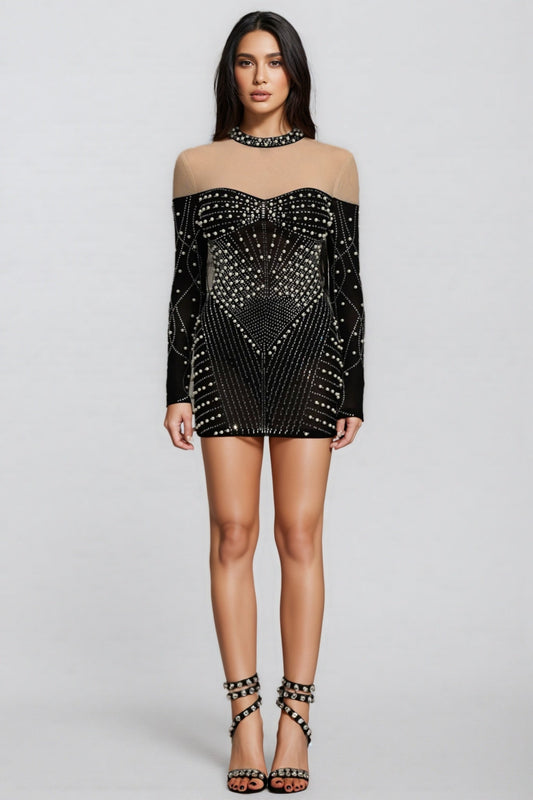 Lousia Long Sleeves Diamond Pearl Mini Dress