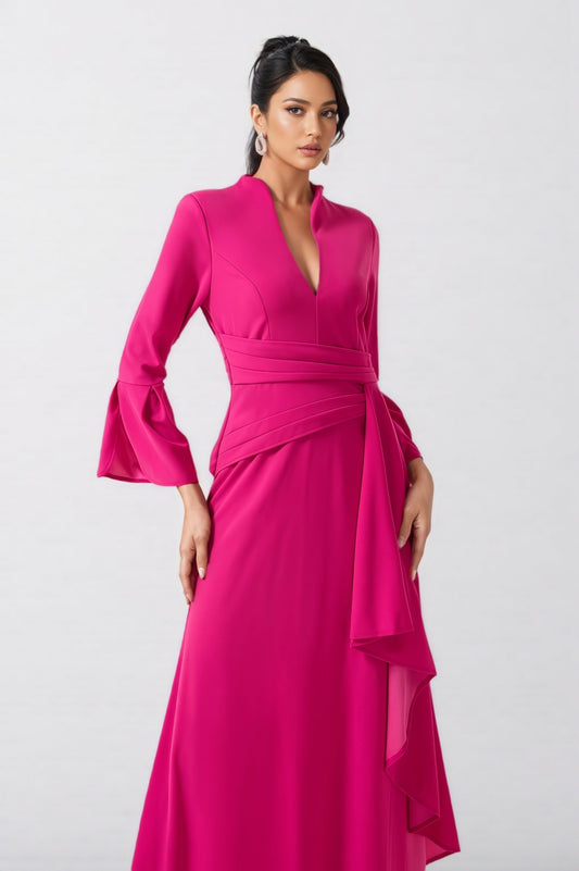 Indra Solid Pleated Split Midi Dress