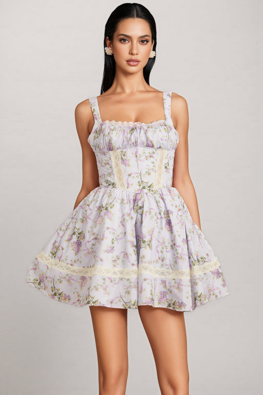 Signe Lace Tie Puff Mini Dress
