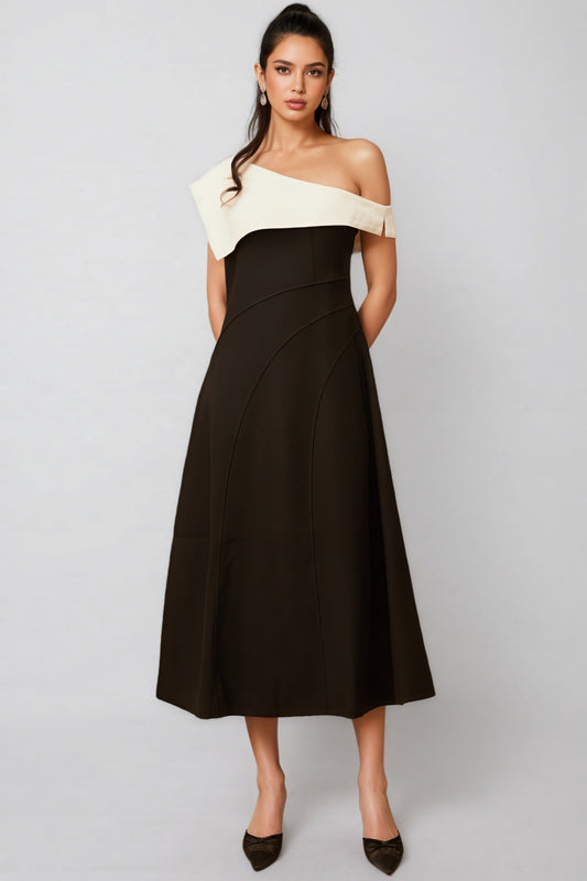 Felicie Color Block Asymmetrical Midi Dress