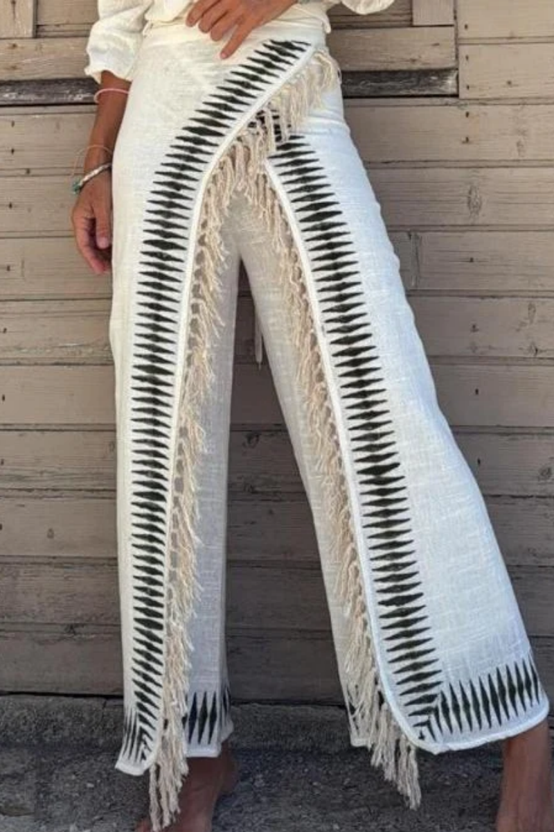 Conjunto de pantalón con flecos negros en contraste Elar