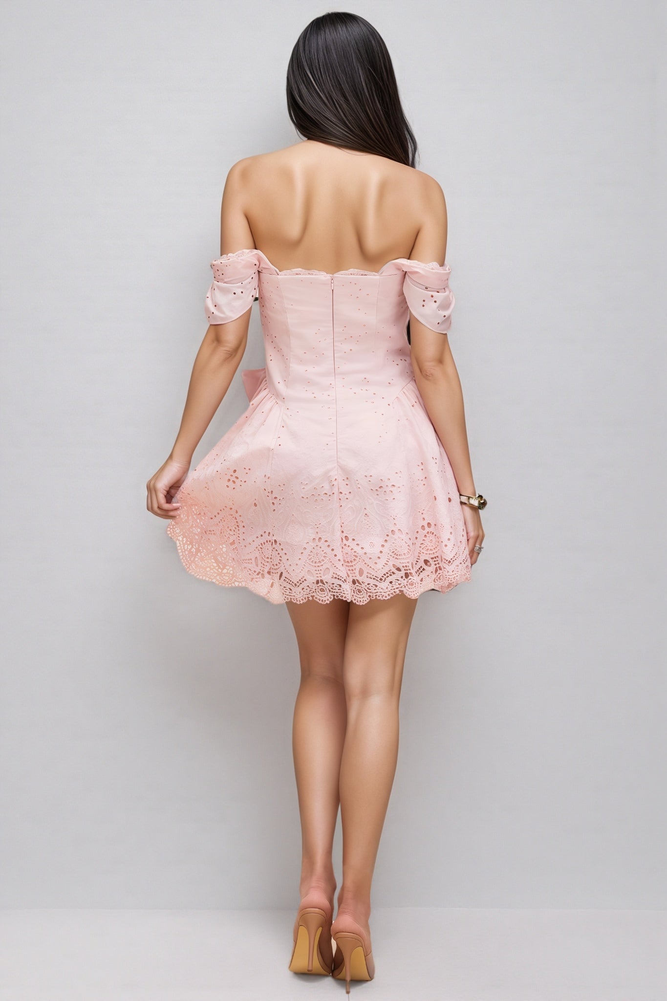 Rosella Embroidered Lace Off Shoulder Mini Dress
