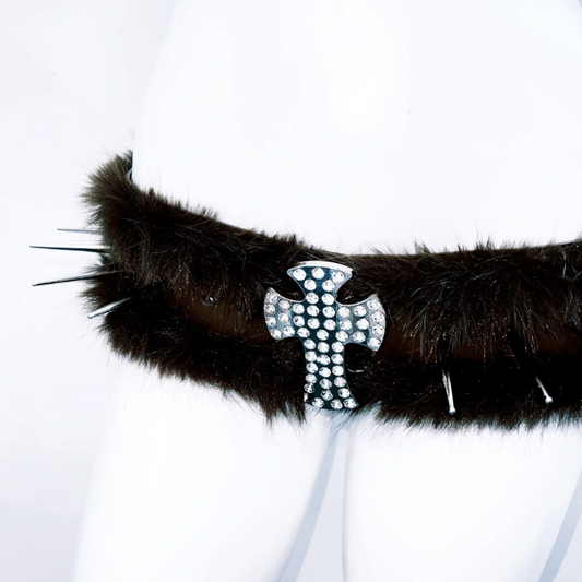 Fluffy rivet applique beaded belt | Festival Outfits Women
