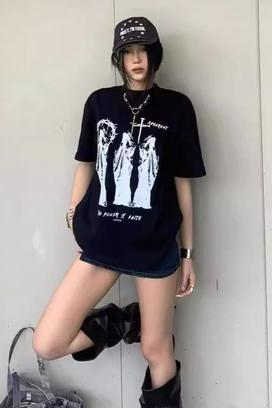 Retro Crew Neck Short Boxy Crop T-shirt