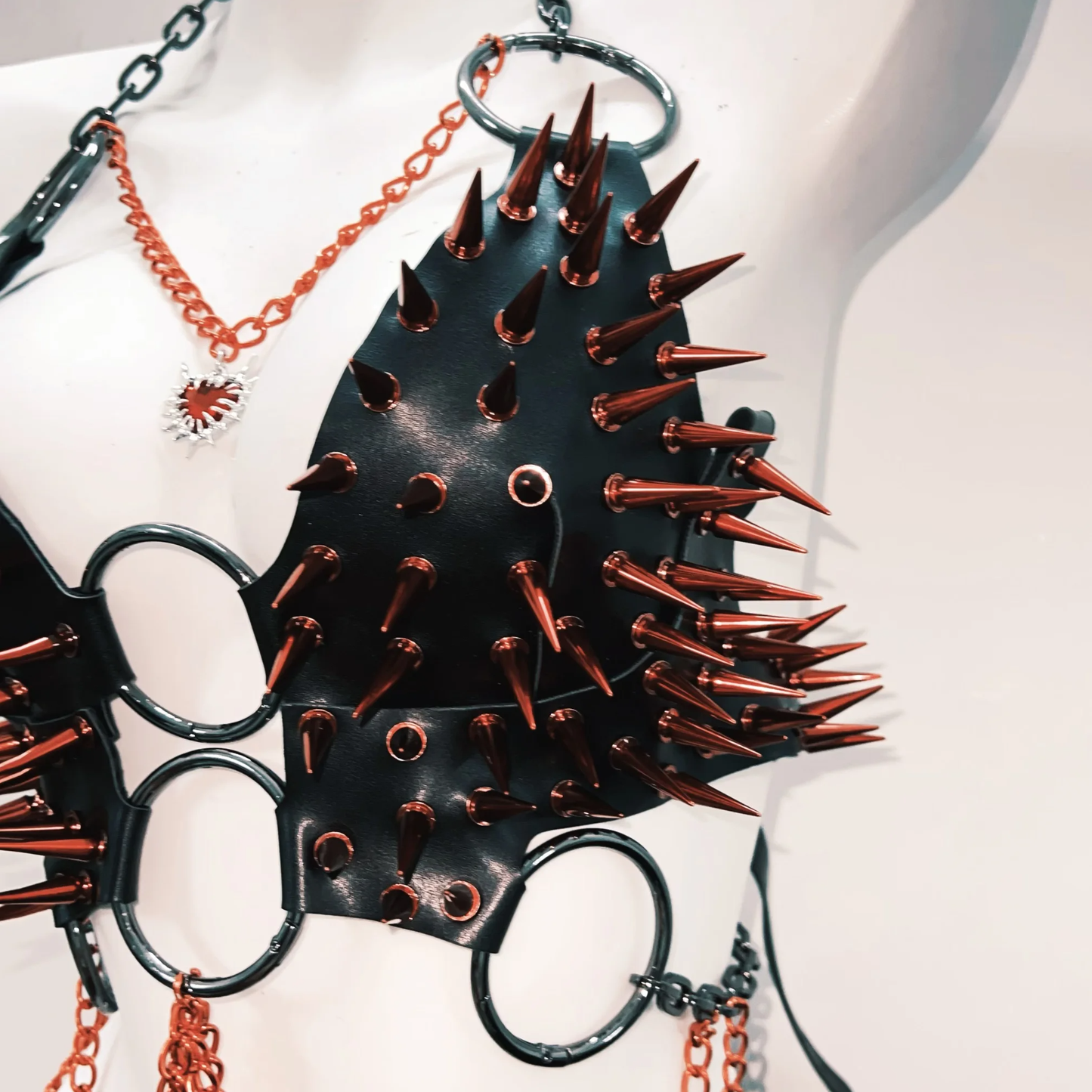 PU leather rivet o ring metal chain top | Festival Outfits Women