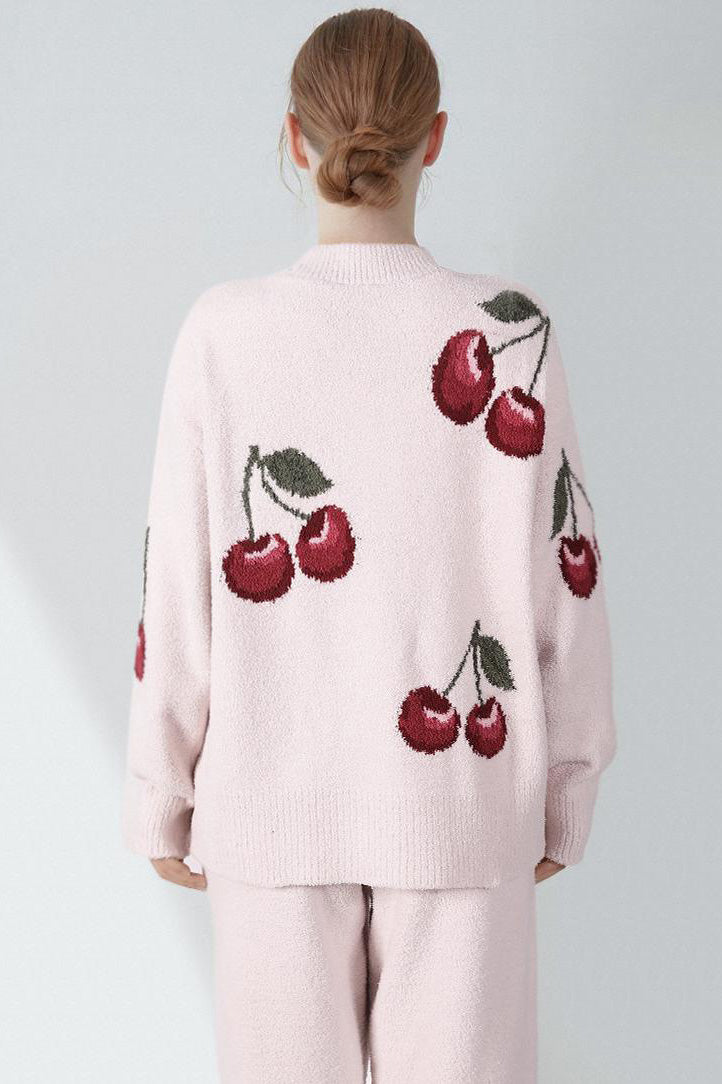 Conjunto de pijama tipo cárdigan de terciopelo suave con cerezas
