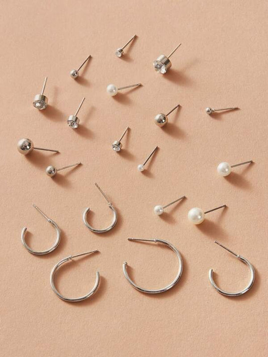 20pairs Faux Pearl & Rhinestone Decor Earrings for Women