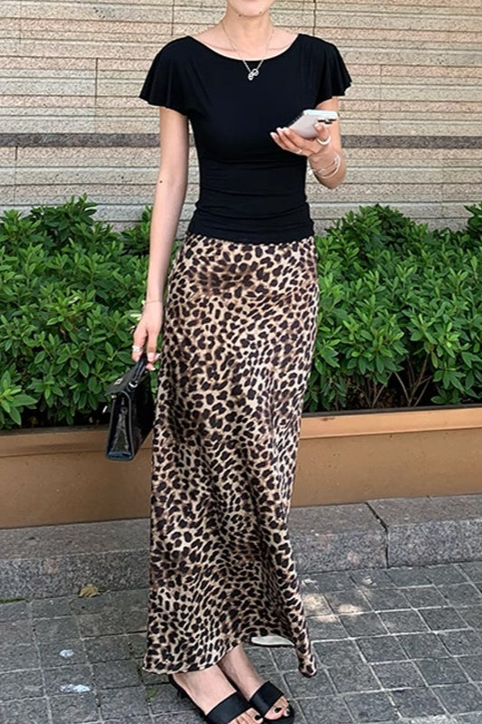 Asymmetric Leopard Print Maxi Skirt
