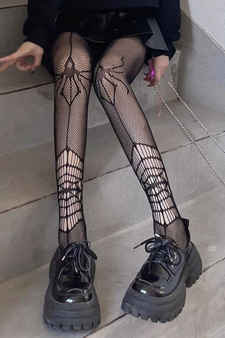 Gothic Spider Cutout Fishnet Slimming Tights