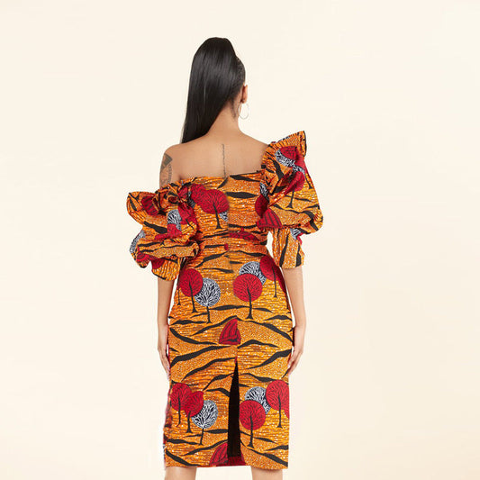 Spring off-Shoulder Small Hip-Wrapped Dress Retro Summer Women Clothing Waist-Slimming Dress