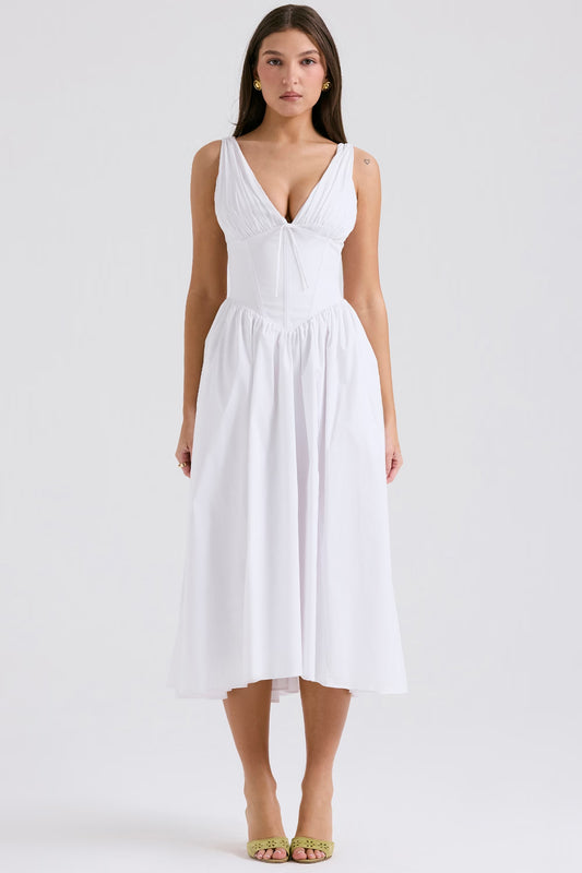 white cotton corset sundress