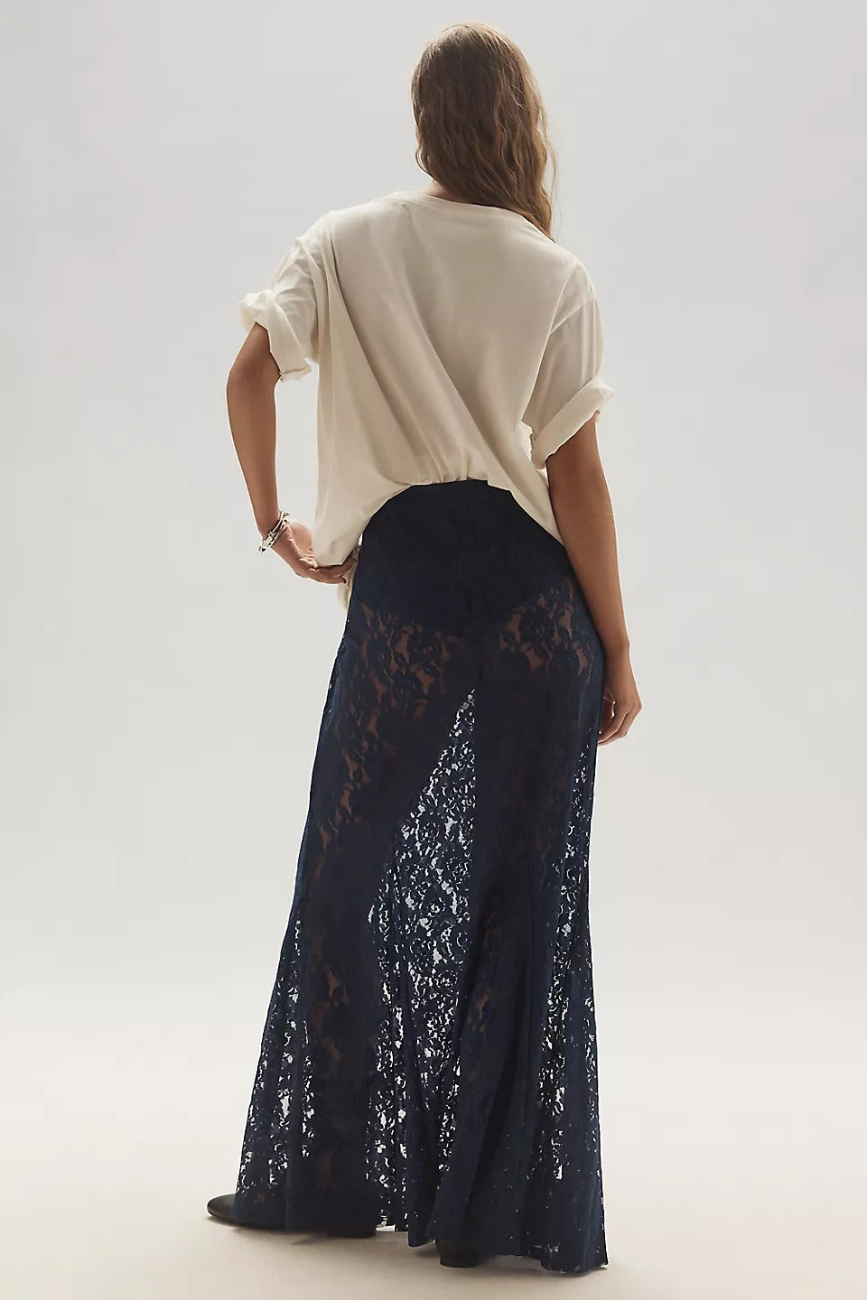 Chic Sheer Embroidered Lace Maxi Skirt
