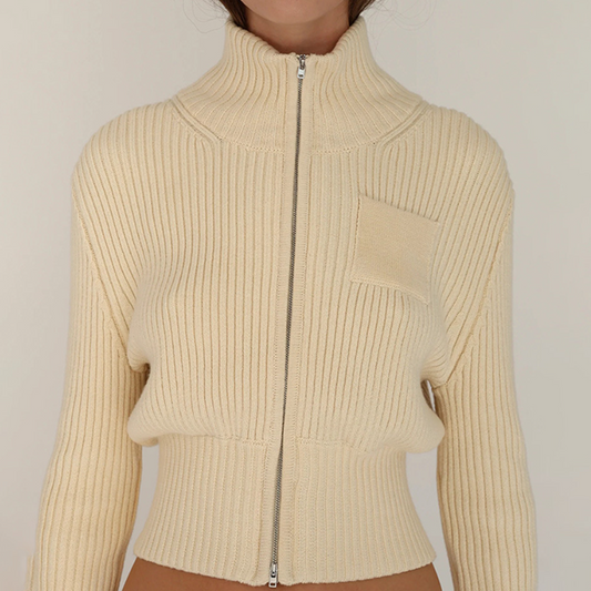 Long sleeve zip-up high neck solid top | Festival Outfits Women