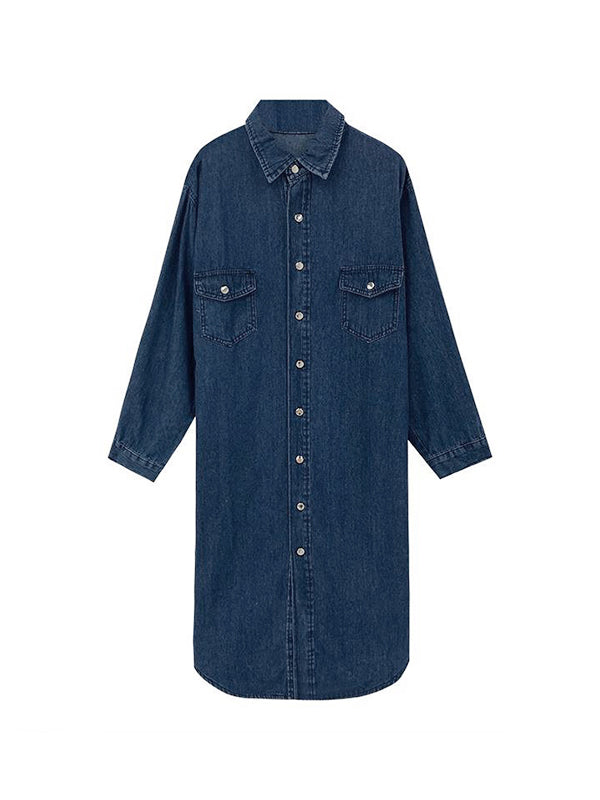 Denim Dual Pocket Shirt Maxi Dress