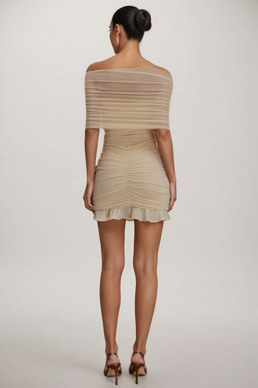 Briadk Slinky Mesh Off Shoulder Mini Dress
