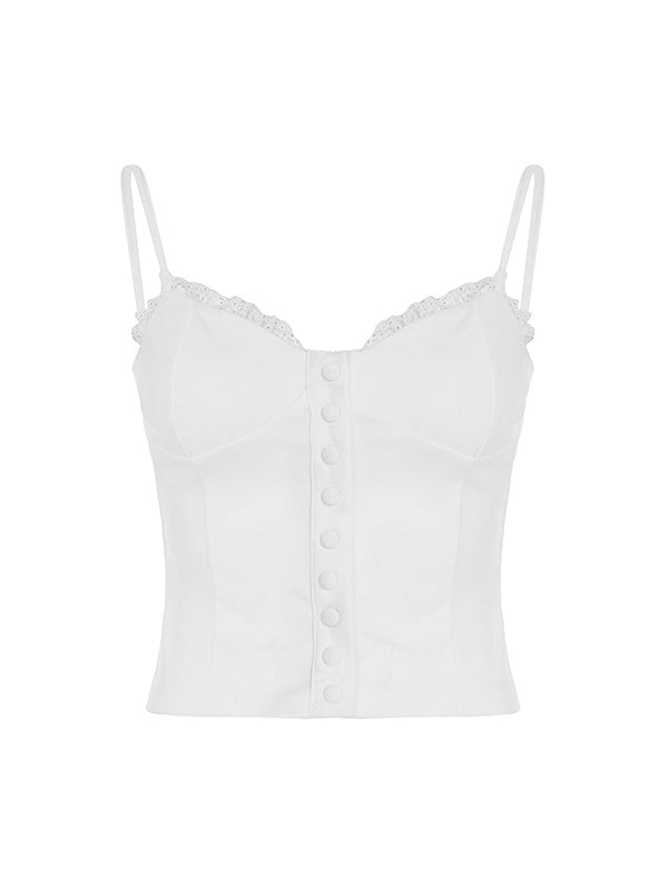 Lace Paneled Breast-Shaped Buttons Tank Top
