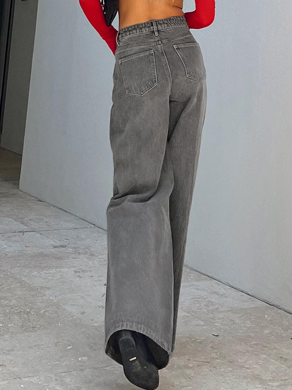 Gray Wash Ripped High Rise Boyfriend Jeans