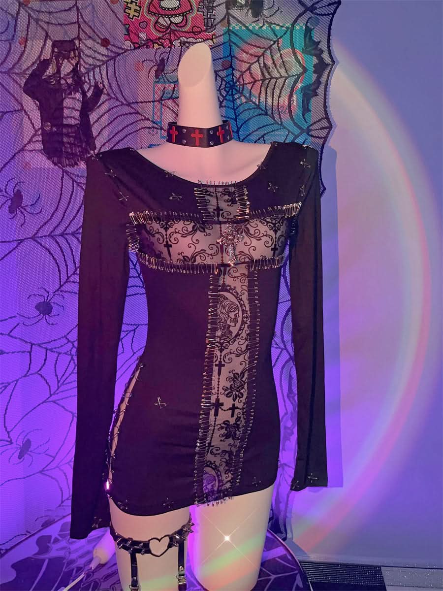 3 piece long sleeve halter cross applique top | Festival Outfits Women
