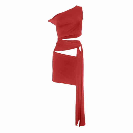 Hollow out irregular one shoulder solid cut out mini dress | Festival Outfits Women