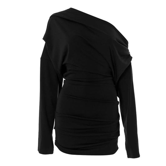 One shoulder long sleeve ruched mini dress | Festival Outfits Women