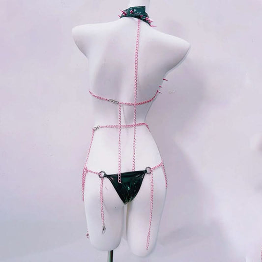 Metal chain rivet applique cross front pant set | Festival Outfits Women