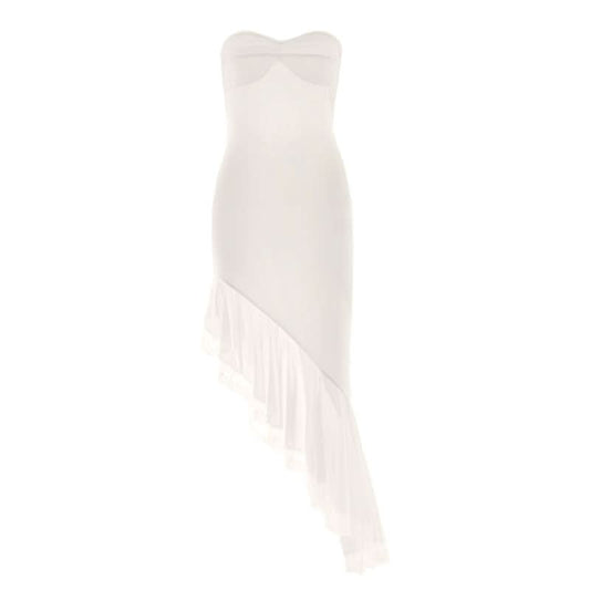 Irregular lace hem self tie tube midi dress | Festival Outfits Women