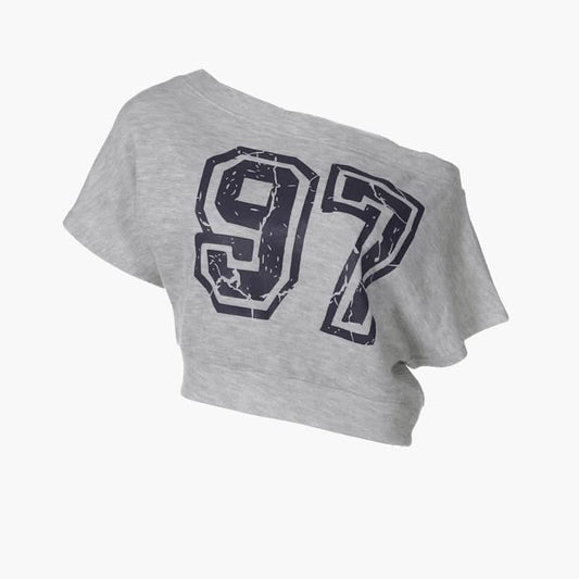 One shoulder "97" print top | Festival Outfits Women