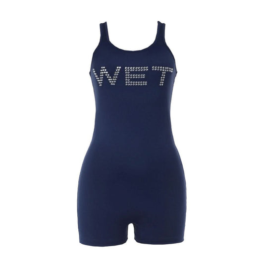 Beaded letter u neck tank romper | Festival Outfits Women