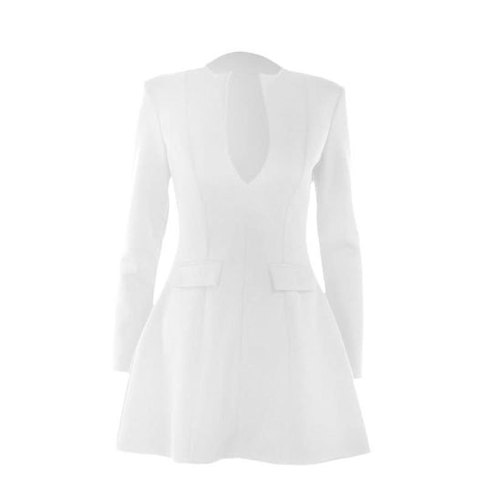 Long sleeve v neck zip-up solid mini dress | Festival Outfits Women