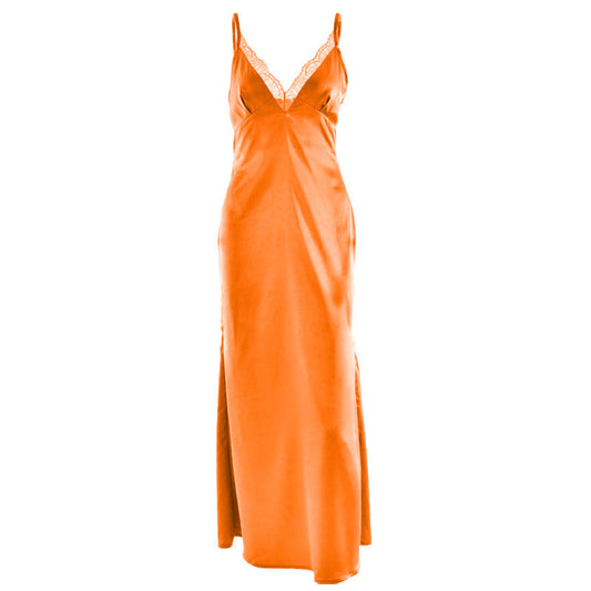 Satin lace hem v neck zip-up cami maxi dress | Festival Outfits Women